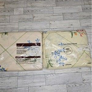 Vintage NOW JCPenney Twin Sheet Set Nature's Garden (Flat/Fitted) Ivory Floral